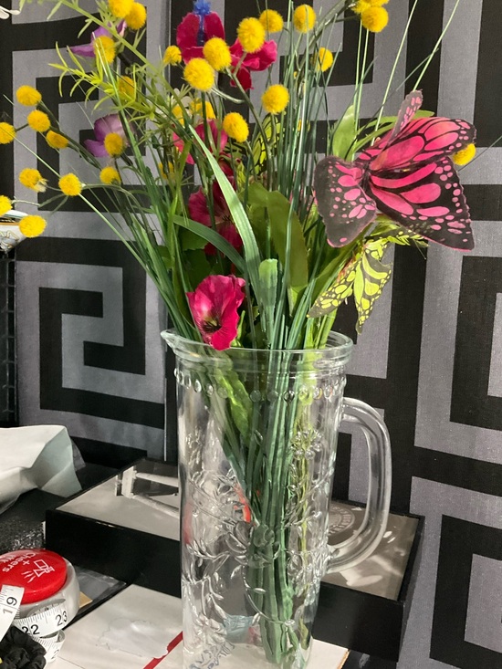 Other - Clear Floral Glass Pitcher with Handle